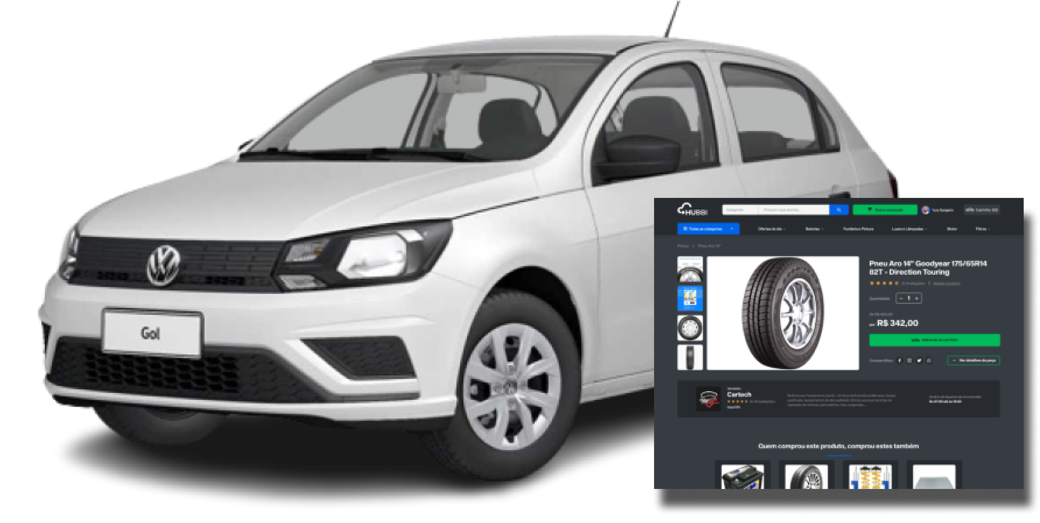 Imagem de um gol com um print da plataforma da hubbi